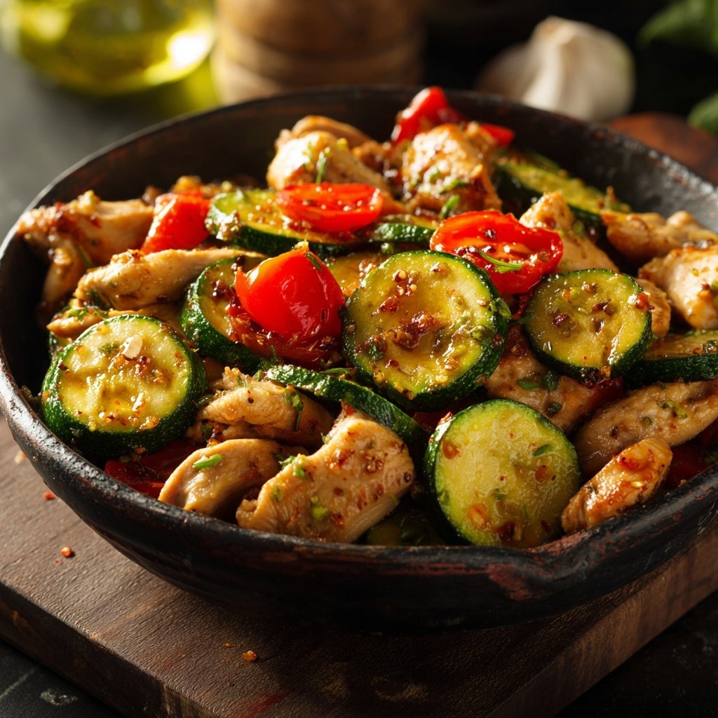 Kalorienarme Hähnchenpfanne Mit Zucchini Und Tomaten