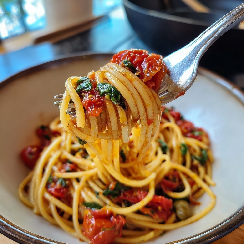 Spaghetti mit Kapern und Tomaten