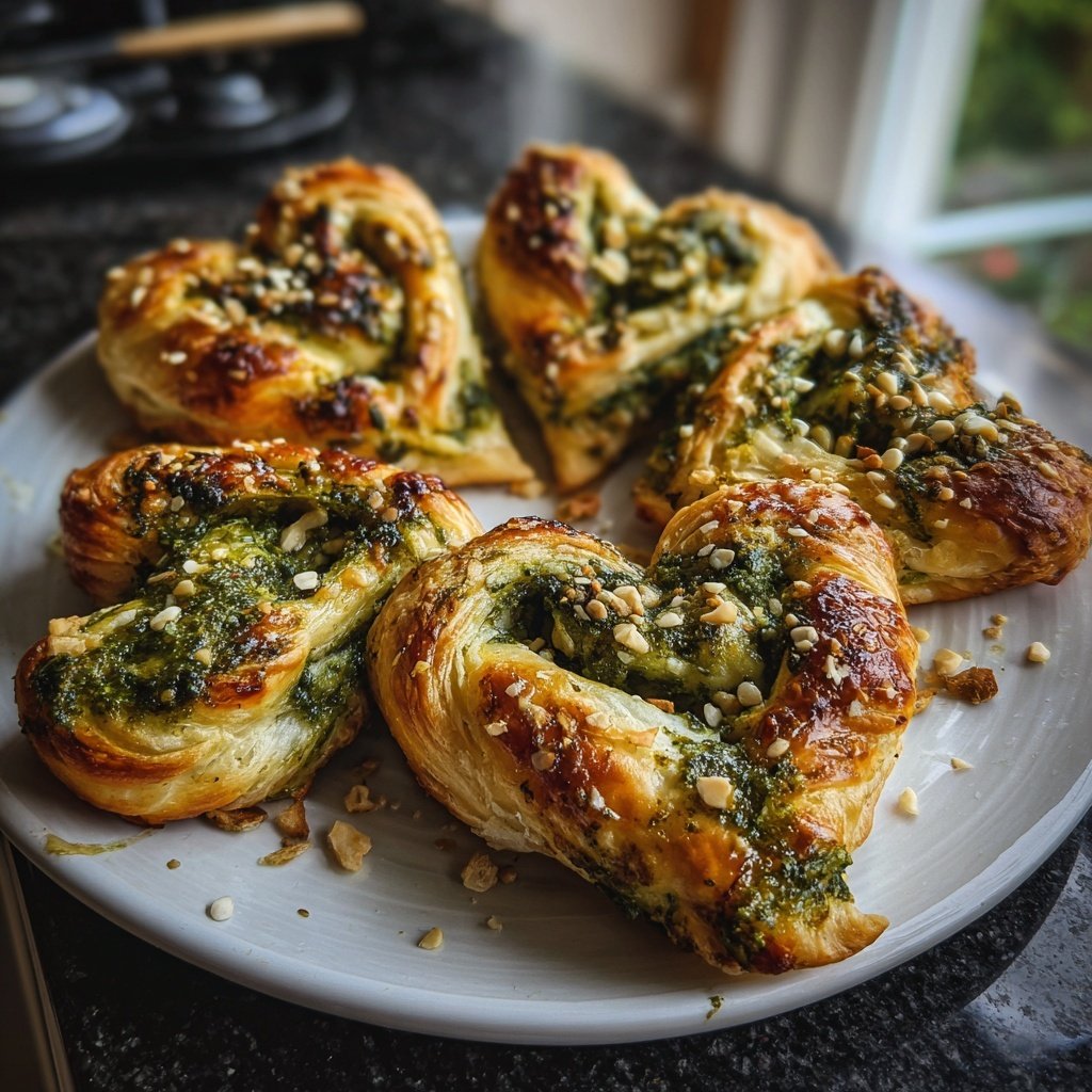 Blätterteig-Herzen mit Pesto