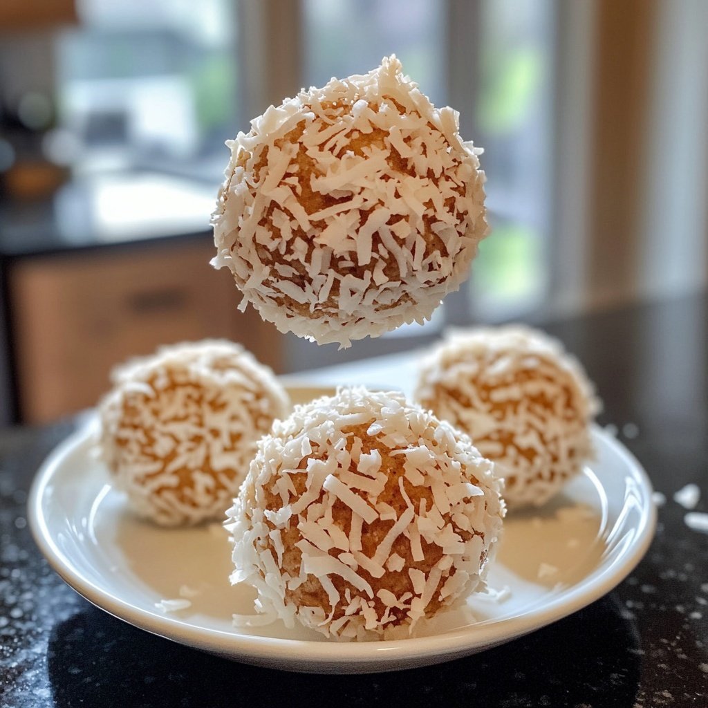 Protein Bällchen mit Kokosraspeln