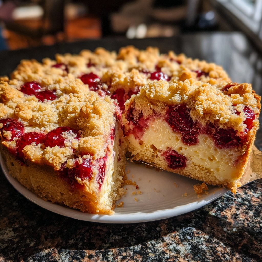 Streuselkuchen Mit Pudding Und Kirschen